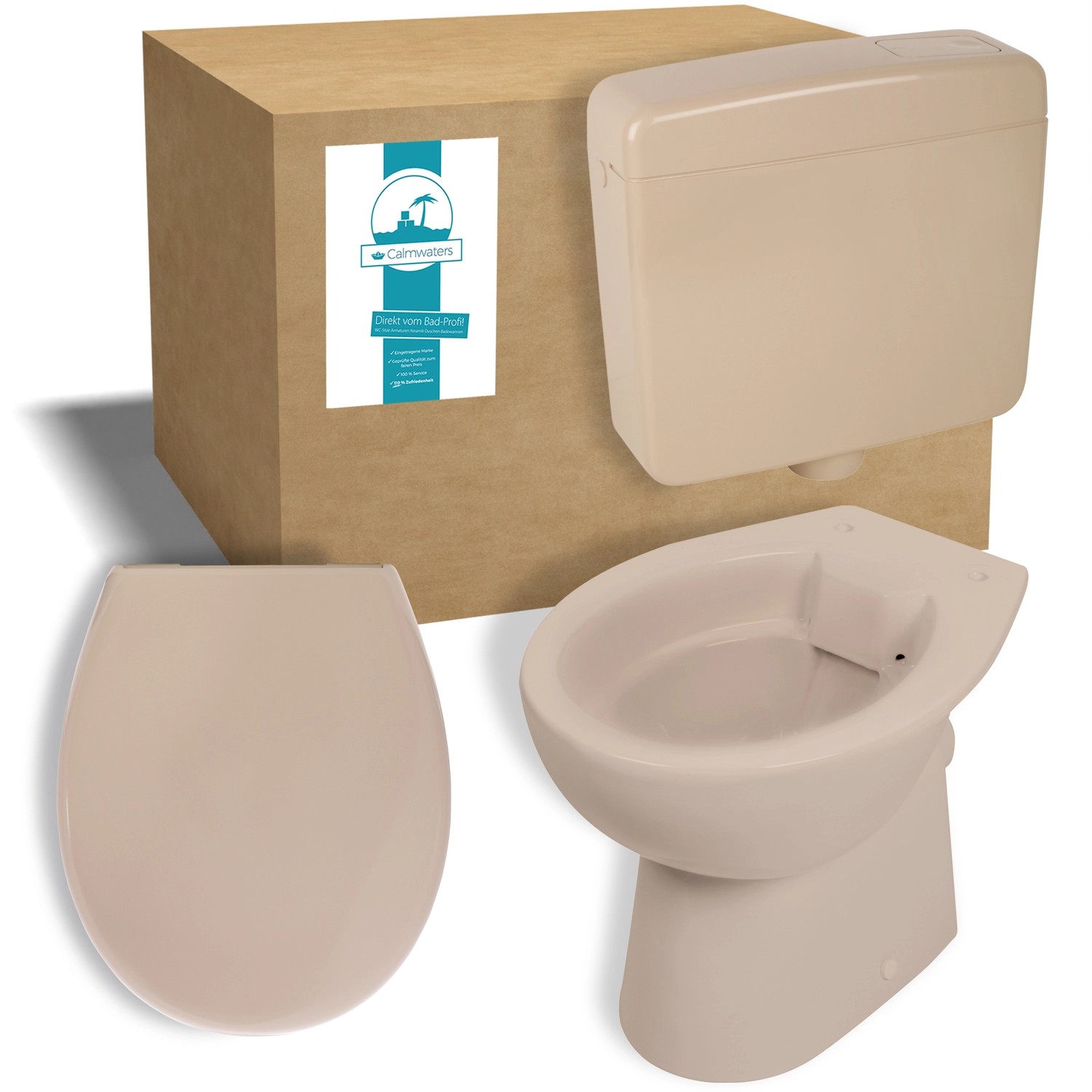 Calmwaters Stand-WC Beige-Bahamabeige Spülrandlos Set WC-Sitz Spülkasten 99 günstig online kaufen