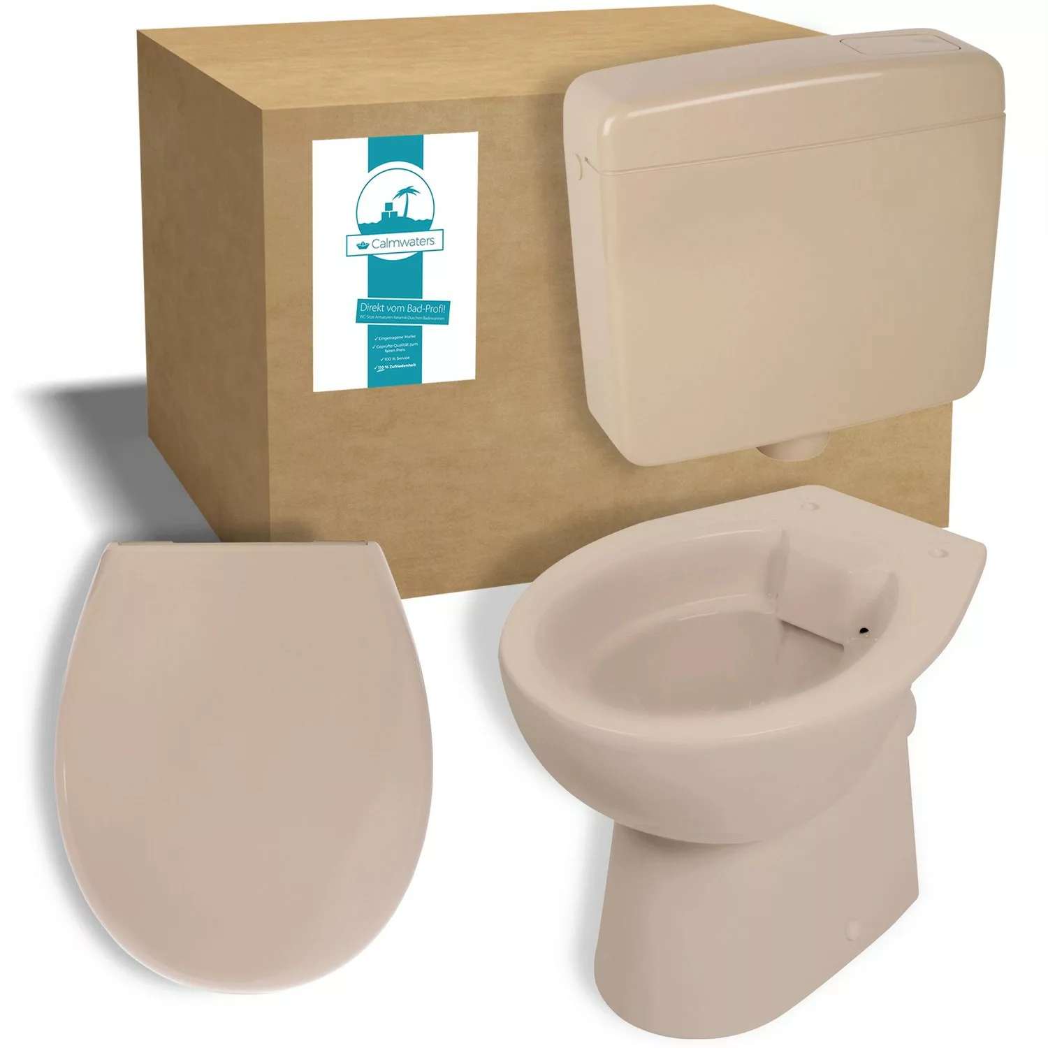 Calmwaters Stand-WC Beige-Bahamabeige Spülrandlos Set WC-Sitz Spülkasten 99 günstig online kaufen