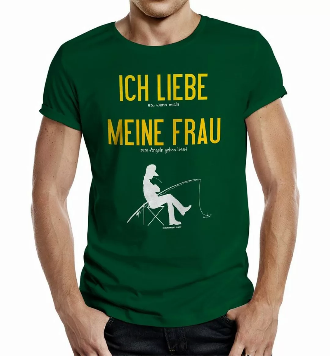 RAHMENLOS® T-Shirt für Angler und Fischer: Ich liebe meine Frau … günstig online kaufen