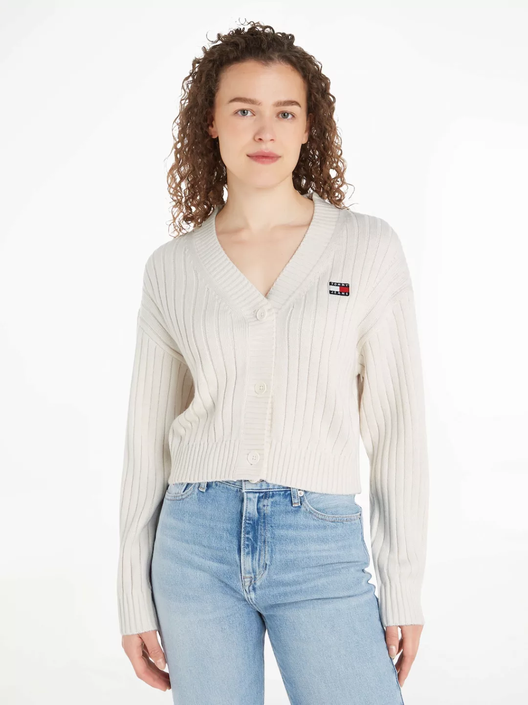 Tommy Jeans Curve Strickjacke "TJW BADGE V-NECK CARDIGAN EXT", Große Größen günstig online kaufen