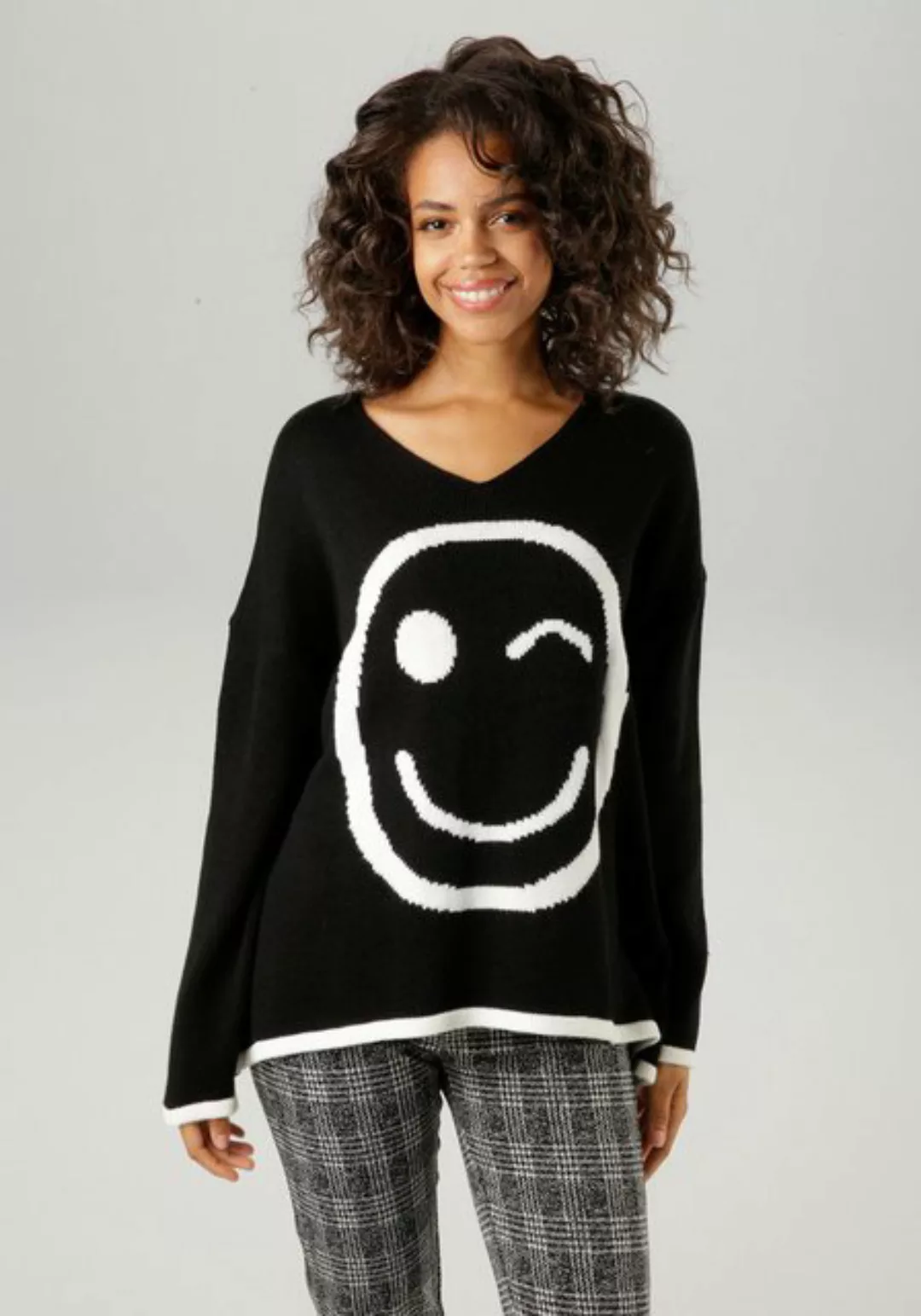 Aniston CASUAL Strickpullover, mit eingestricktem Smiley günstig online kaufen