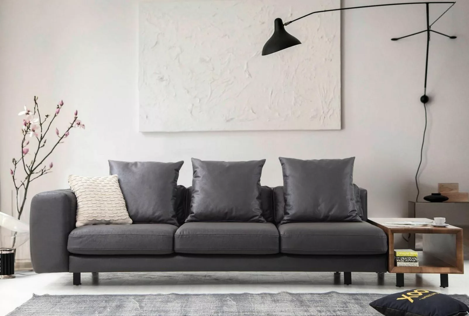 Xlmoebel Sofa Dreisitzer Stoffsofa in Grau mit Tisch - Polstercouch sitzfer günstig online kaufen