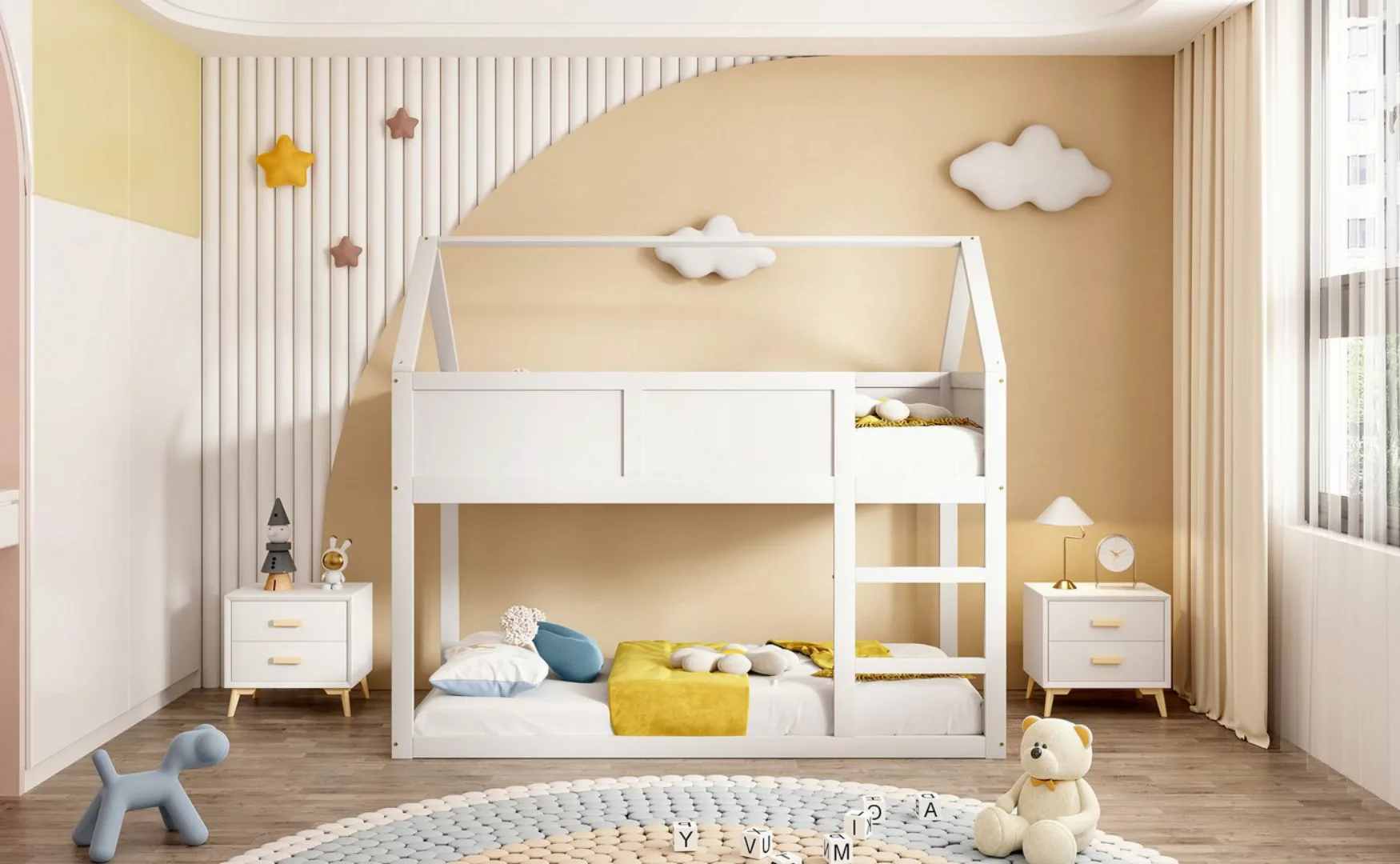 Romance Etagenbett Kinderbett Hochbett Einzelbett Hausbett mit Treppe Dach günstig online kaufen