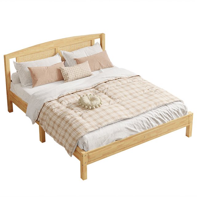 Sweiko Holzbett Doppelbett Rattanbett Holzbett Jugendbett Erwachsenenbett ( günstig online kaufen