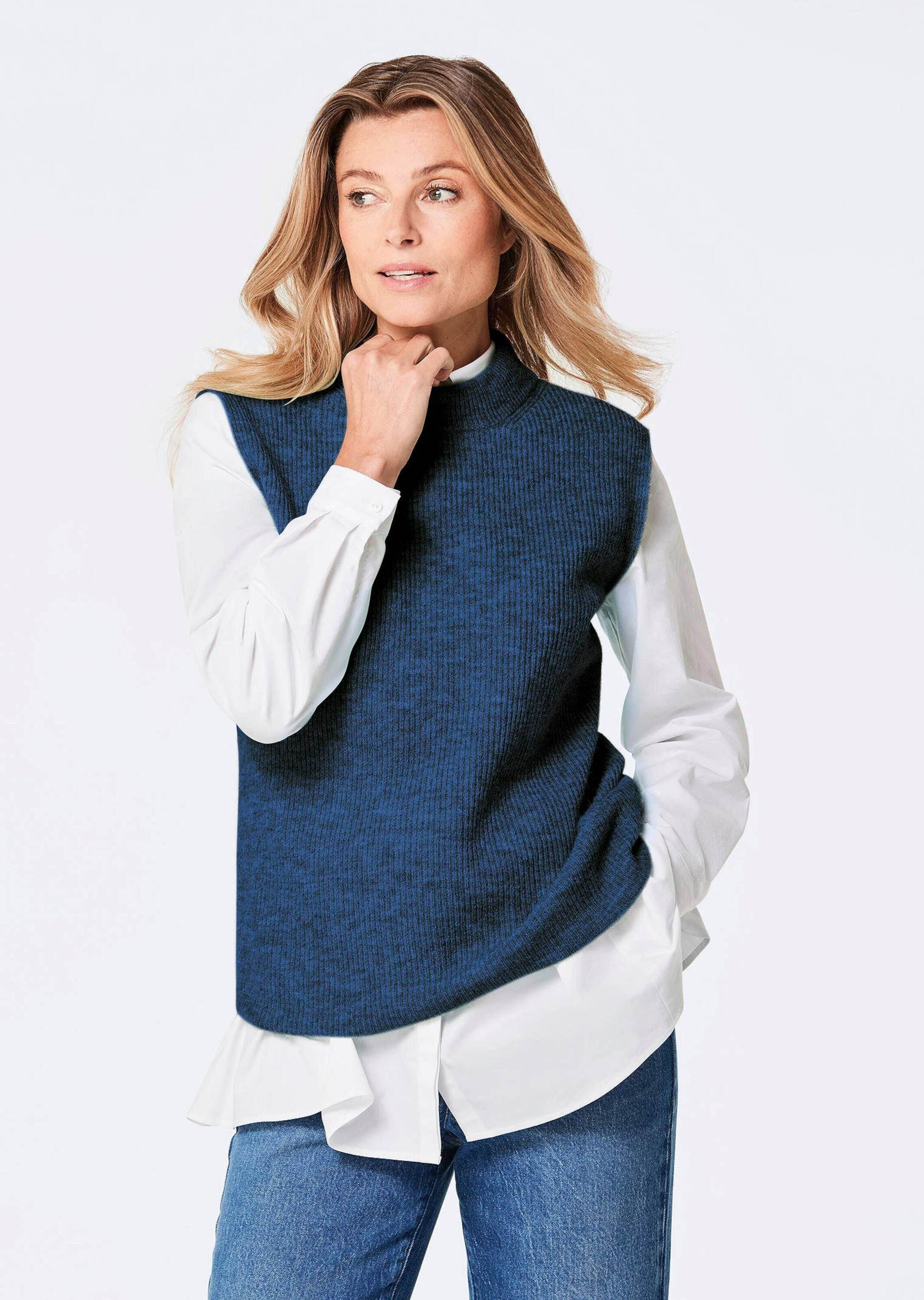 GOLDNER Strickpullover Rippstrick Pullunder mit Stehkragen günstig online kaufen