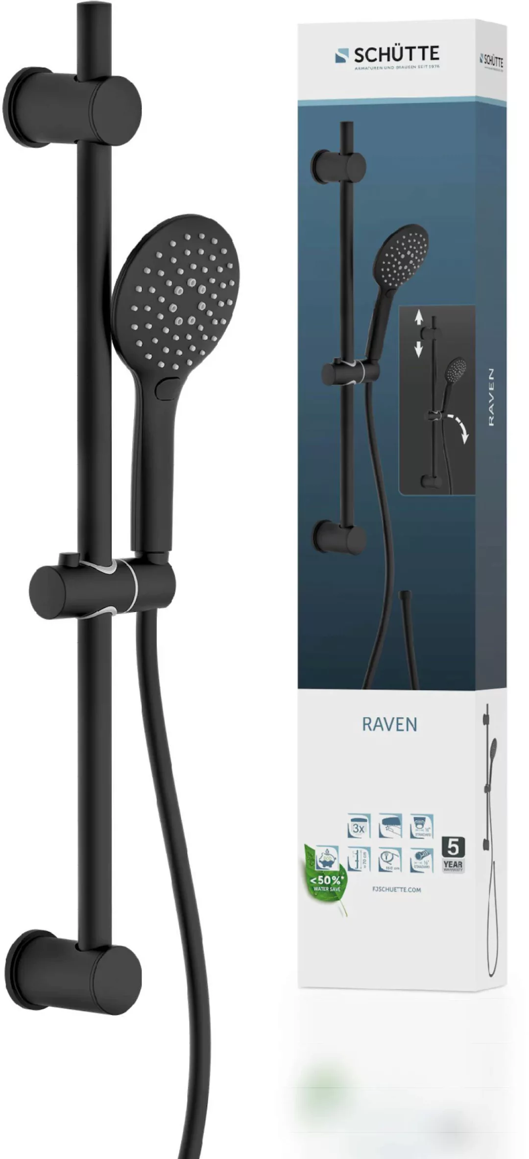 Schütte Stangenbrause-Set Raven 70 cm Schwarz matt günstig online kaufen