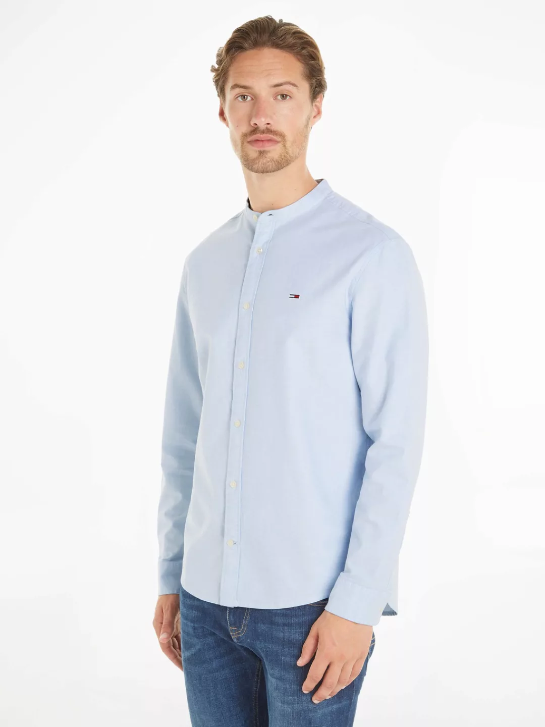 Tommy Jeans Langarmhemd TJM REG OXFORD MAO SHIRT mit Logostickerei günstig online kaufen