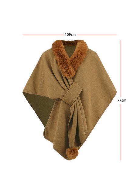 Zoclack Strickponcho Damen Poncho mit Fledermausärmeln und Pelzkragen Locke günstig online kaufen