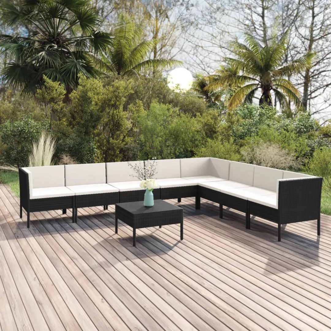 9-tlg. Garten-lounge-set Mit Auflagen Poly Rattan Schwarz günstig online kaufen