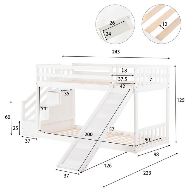 Flieks Etagenbett (mit Rutsche und 2 Schubladen in der Treppe), Hochbett Ki günstig online kaufen