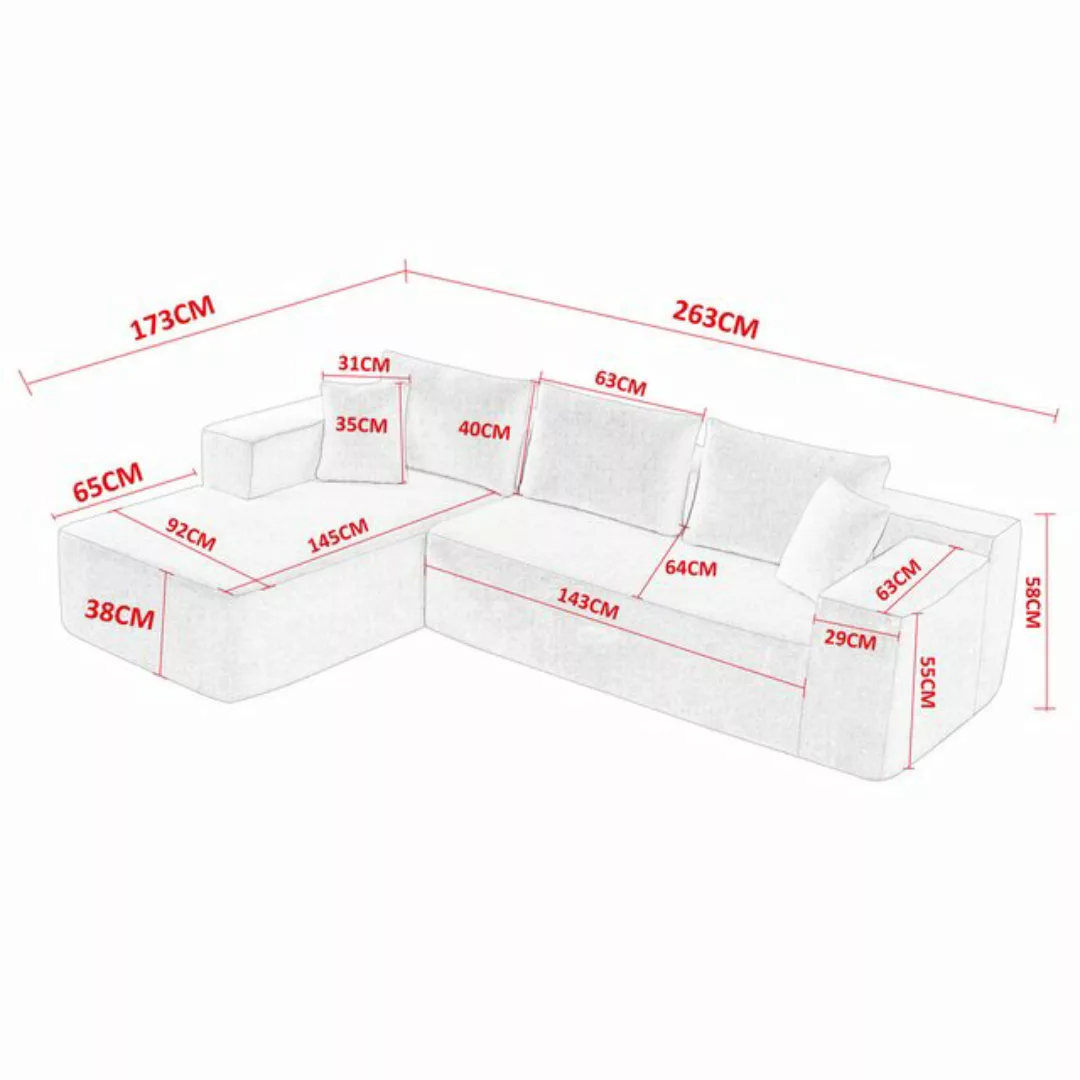 WISHDOR Ecksofa L-Form Ecksofa, Gesamtmaße: 104,70 x 68,50 x 29,13 Zoll (L günstig online kaufen