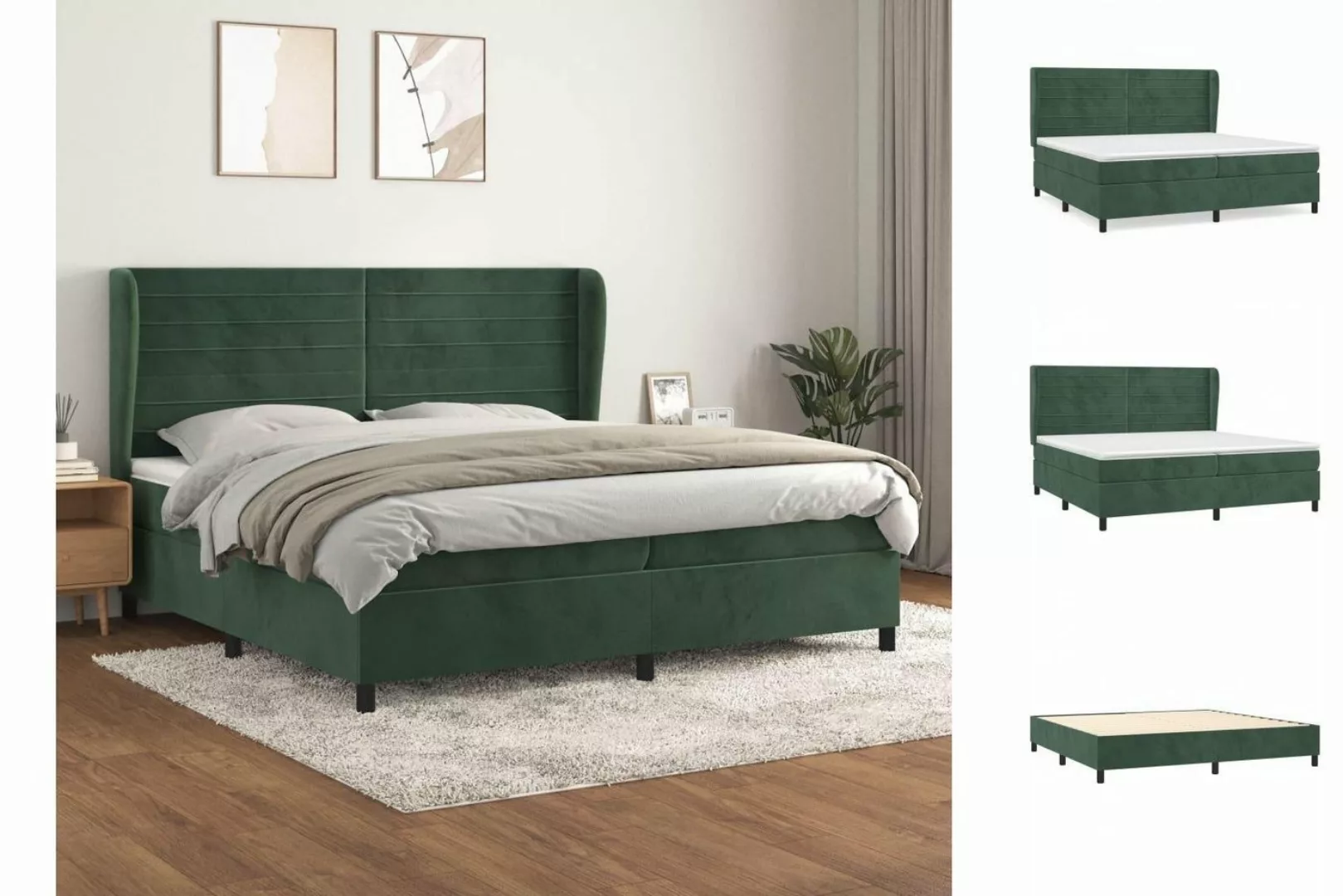 vidaXL Boxspringbett Boxspringbett mit Matratze Dunkelgrün 200x200 cm Samt günstig online kaufen