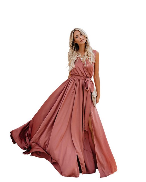 KIKI A-Linien-Kleid V-Ausschnitt ärmellos hoher Schlitz plus Größe Kleid la günstig online kaufen