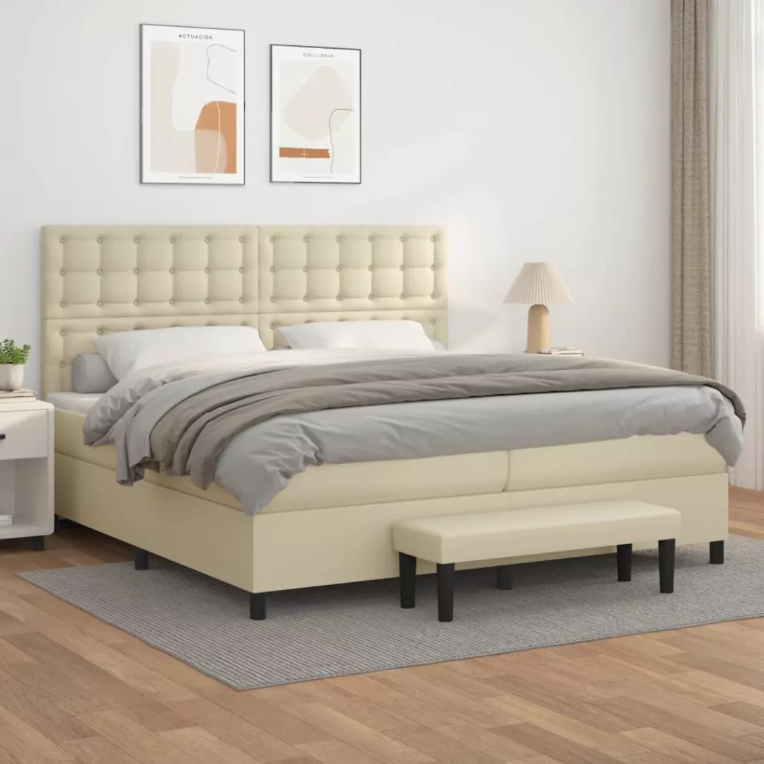 Vidaxl Boxspringbett Mit Matratze Creme 200x200 Cm Kunstleder günstig online kaufen