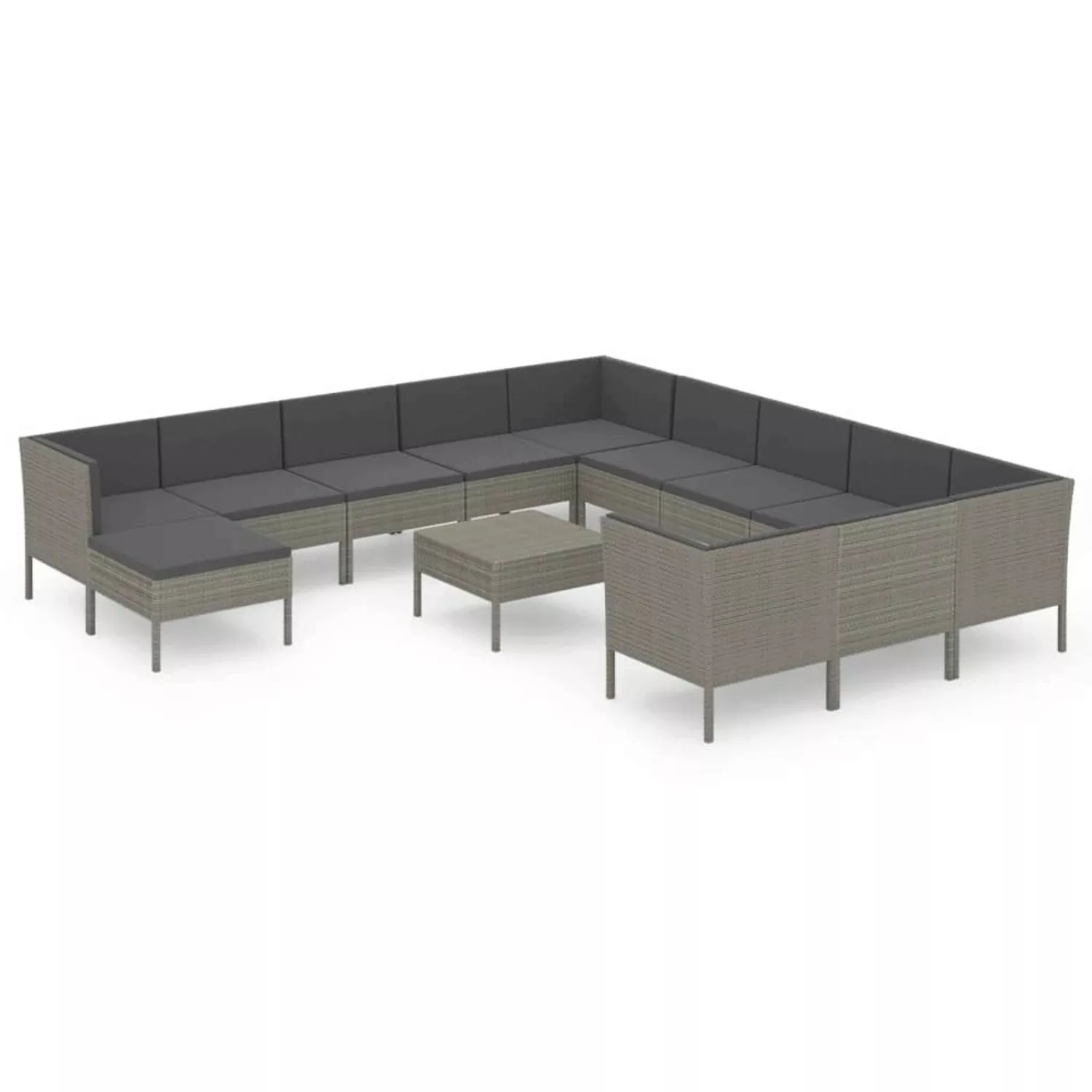 13-tlg. Garten-lounge-set Mit Auflagen Poly Rattan Grau günstig online kaufen