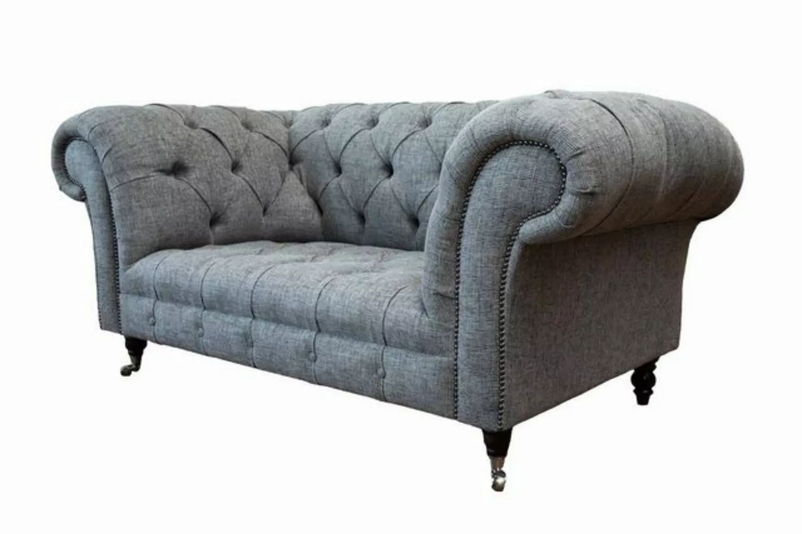 JVmoebel Sofa Luxus 2 Sitzer Couch Polster Sofa Stoff Grau Couchen Chesterf günstig online kaufen