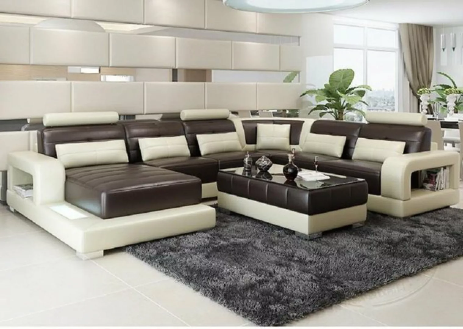 JVmoebel Ecksofa Braunes Ledersofa Ecksofa Sofa Couch Design Sitz Polster, günstig online kaufen