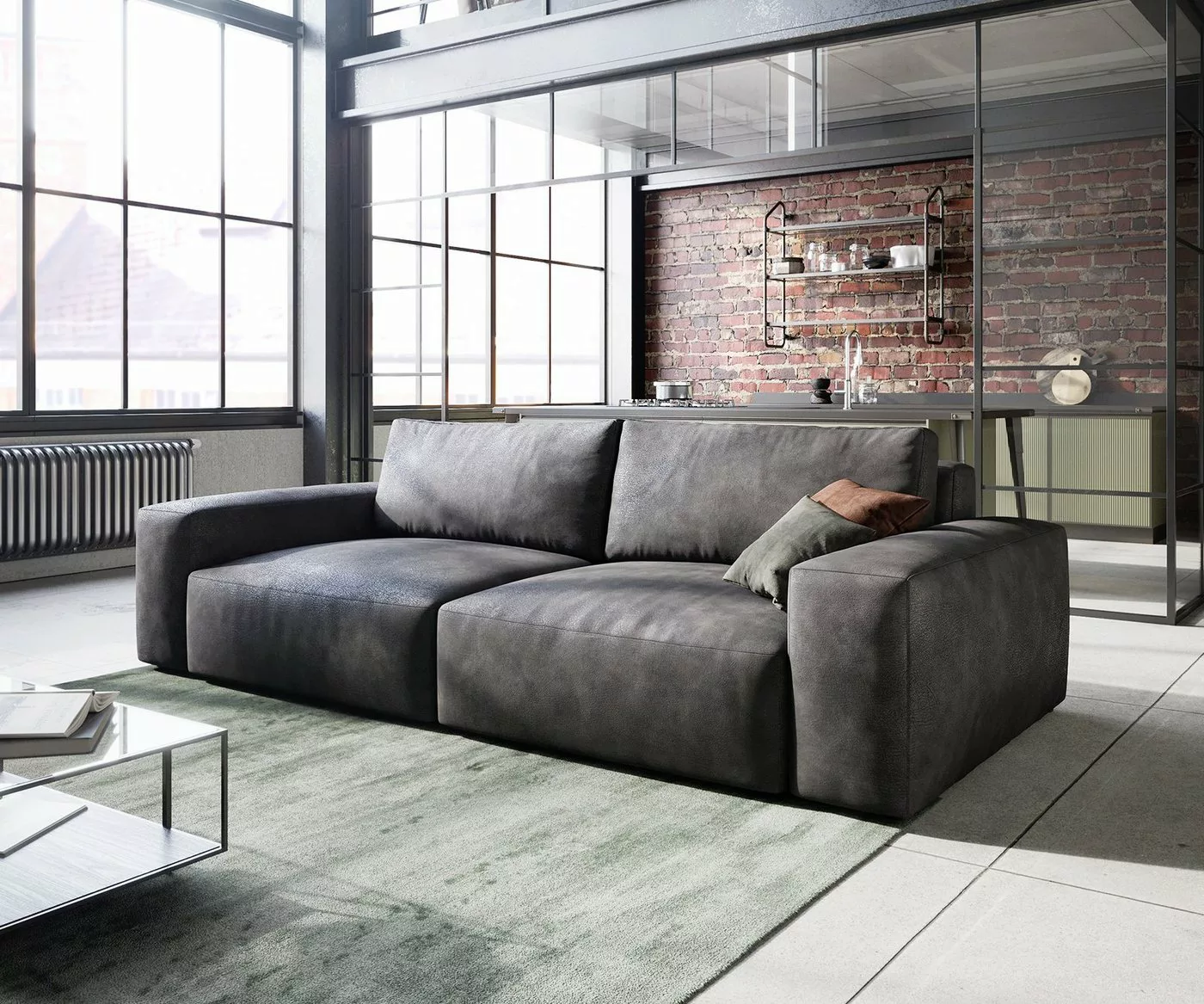 DELIFE Big-Sofa Lanzo, L Lederimitat Vintage Anthrazit 260x110 cm günstig online kaufen