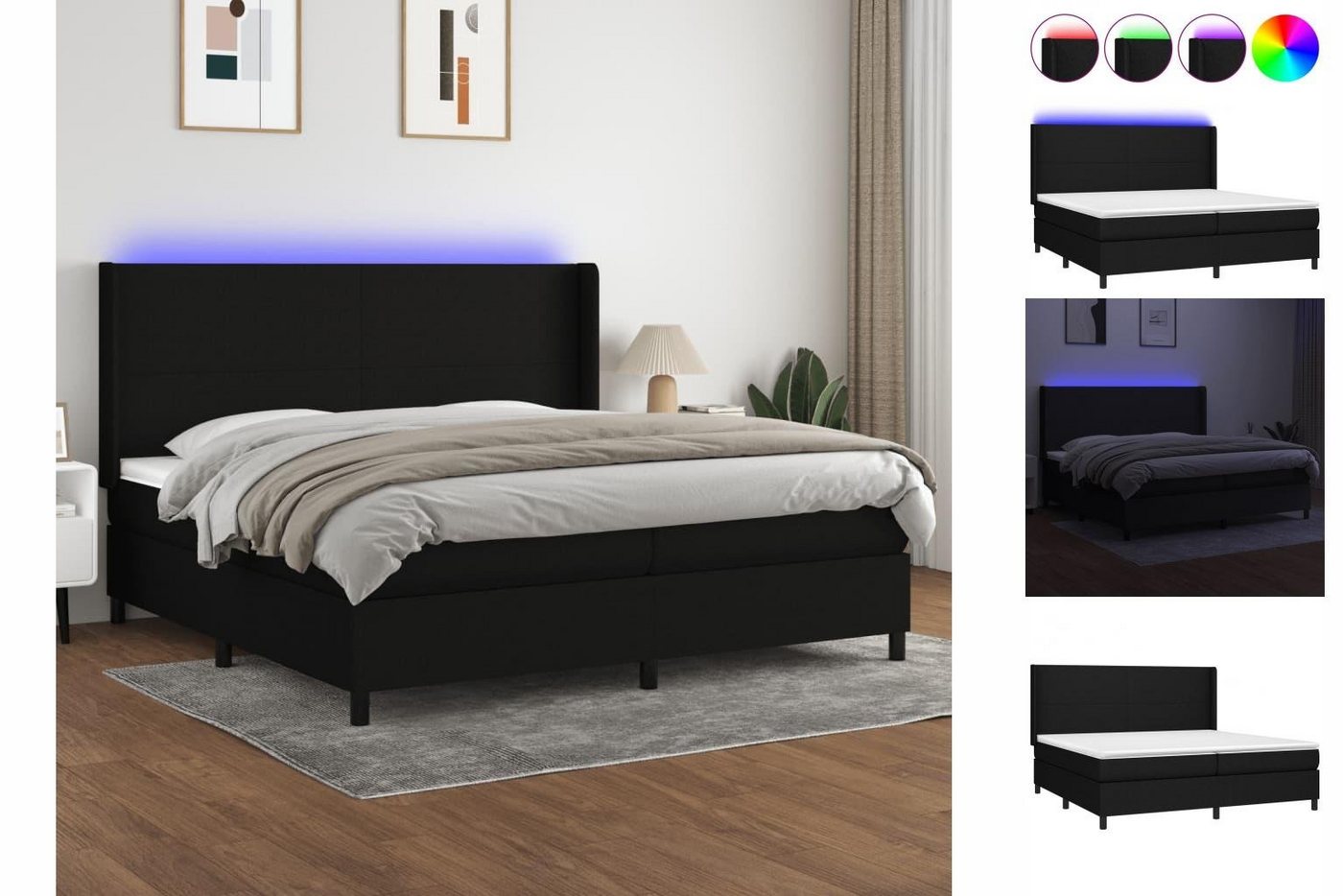 vidaXL Bettgestell Boxspringbett mit Matratze LED Schwarz 200x200 cm Stoff günstig online kaufen