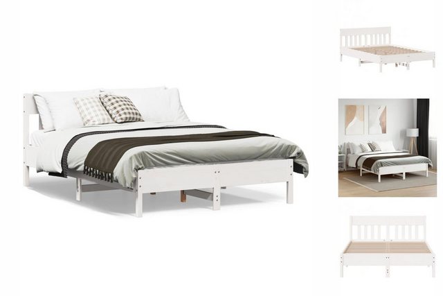 vidaXL Bettgestell Massivholzbett mit Kopfteil Weiß 140x200 cm Kiefer Bett günstig online kaufen