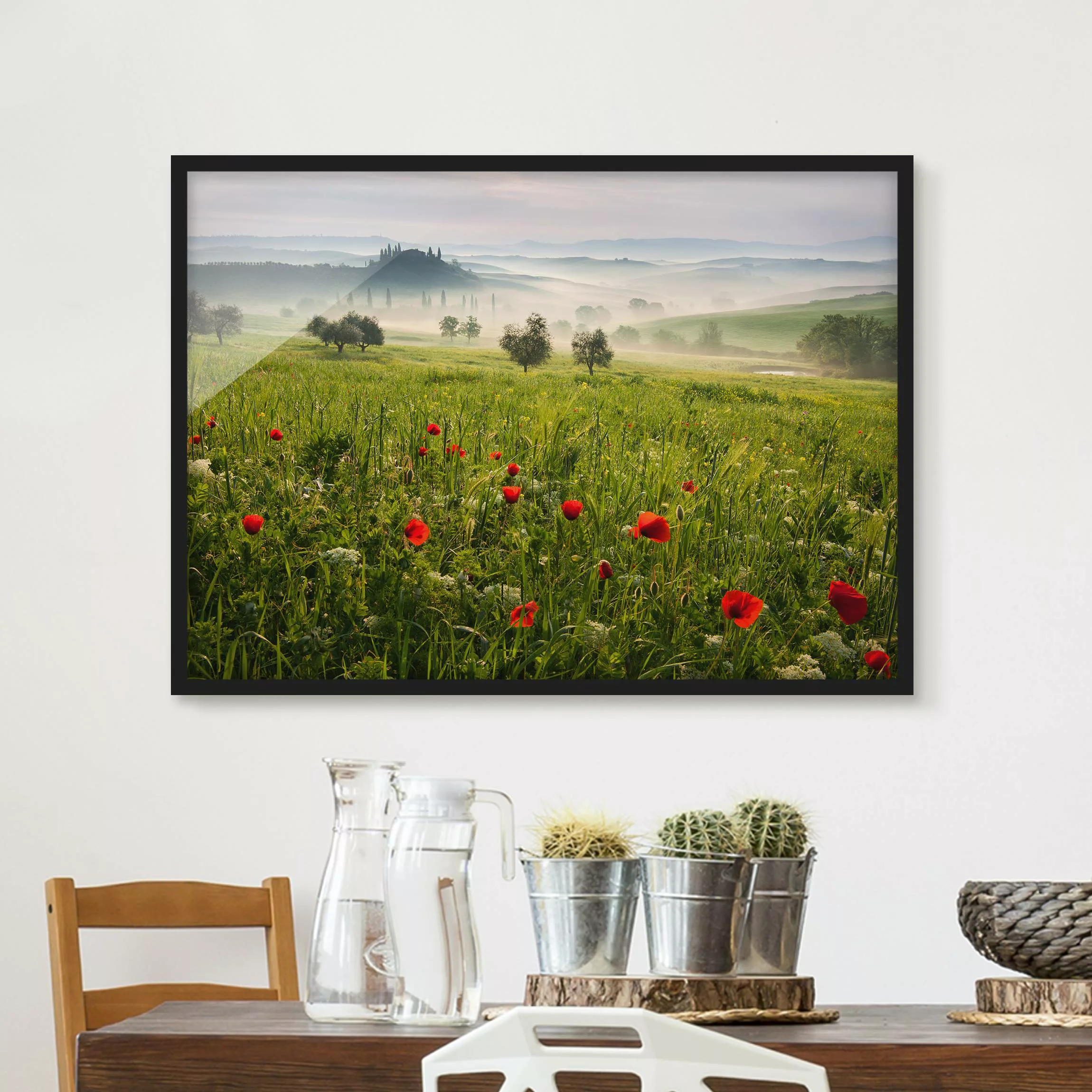 Bild mit Rahmen Blumen - Querformat Toskana Frühling günstig online kaufen