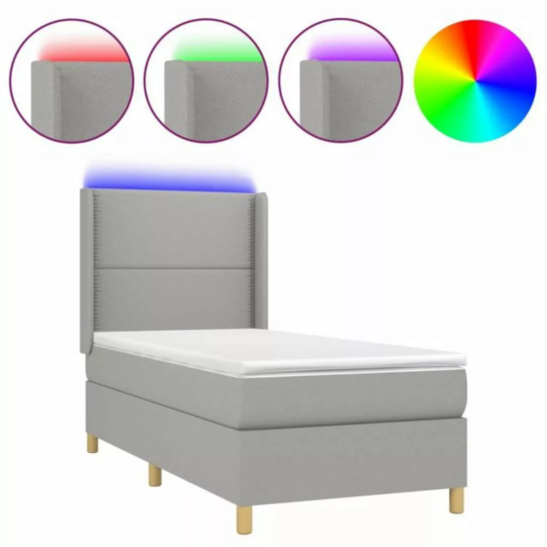 vidaXL Bett Boxspringbett mit Matratze & LED Hellgrau 80x200 cm Stoff günstig online kaufen