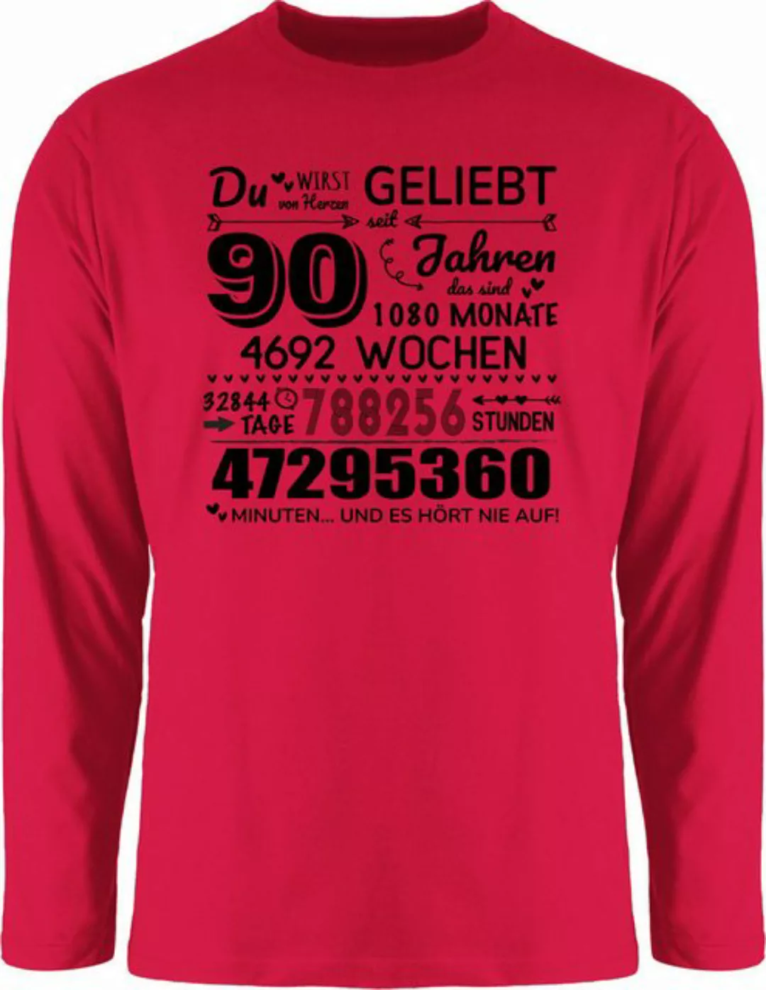 Shirtracer Rundhalsshirt 90 Jahre - Du wirst von Herzen geliebt, 90. Geburt günstig online kaufen