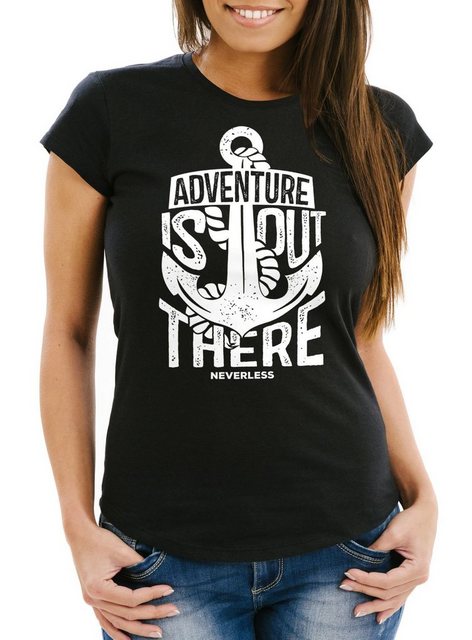 Neverless Print-Shirt Damen T-Shirt Adventure is out there Anker mit Spruch günstig online kaufen