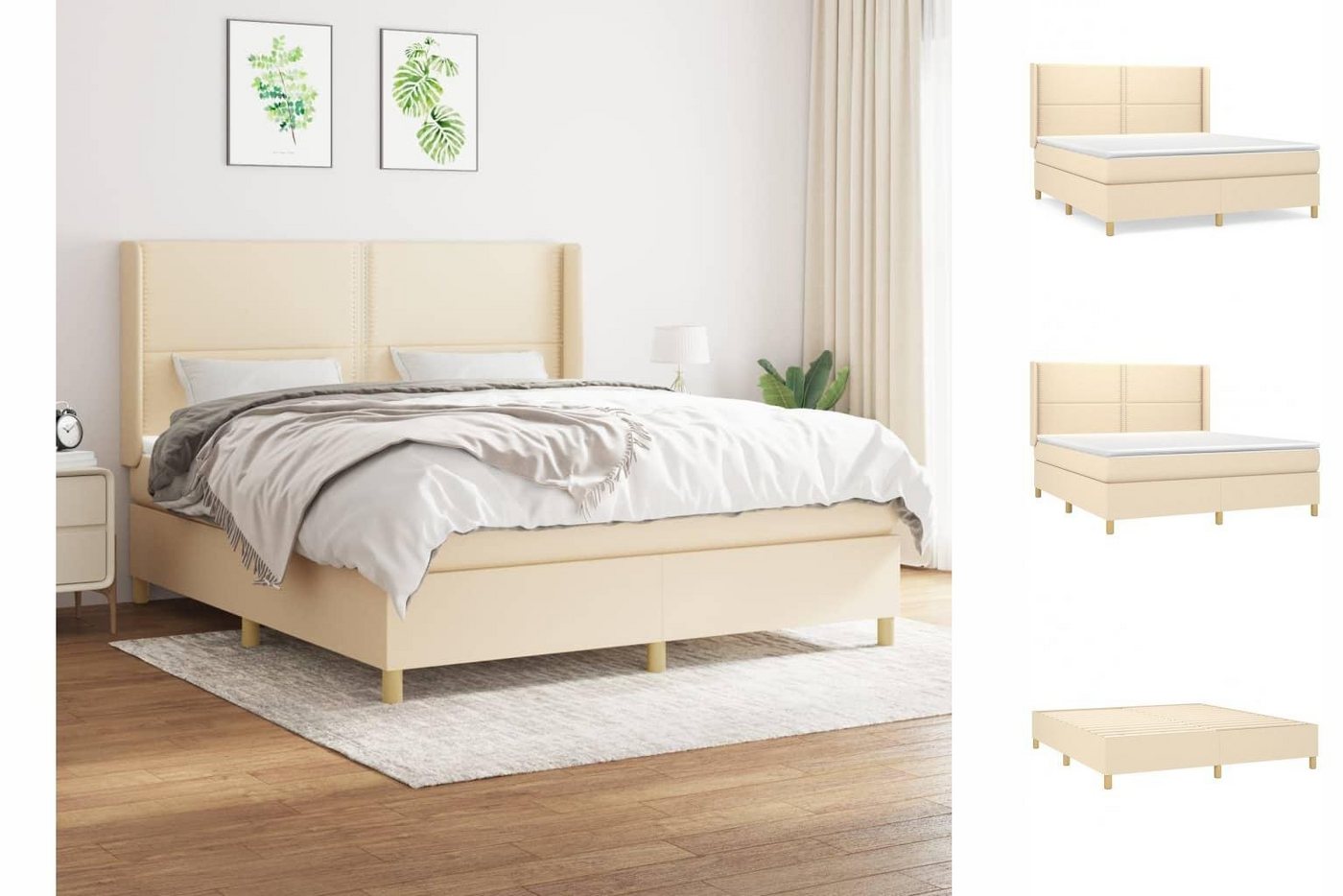 vidaXL Boxspringbett Boxspringbett mit Matratze Creme 160x200 cm Stoff Bett günstig online kaufen