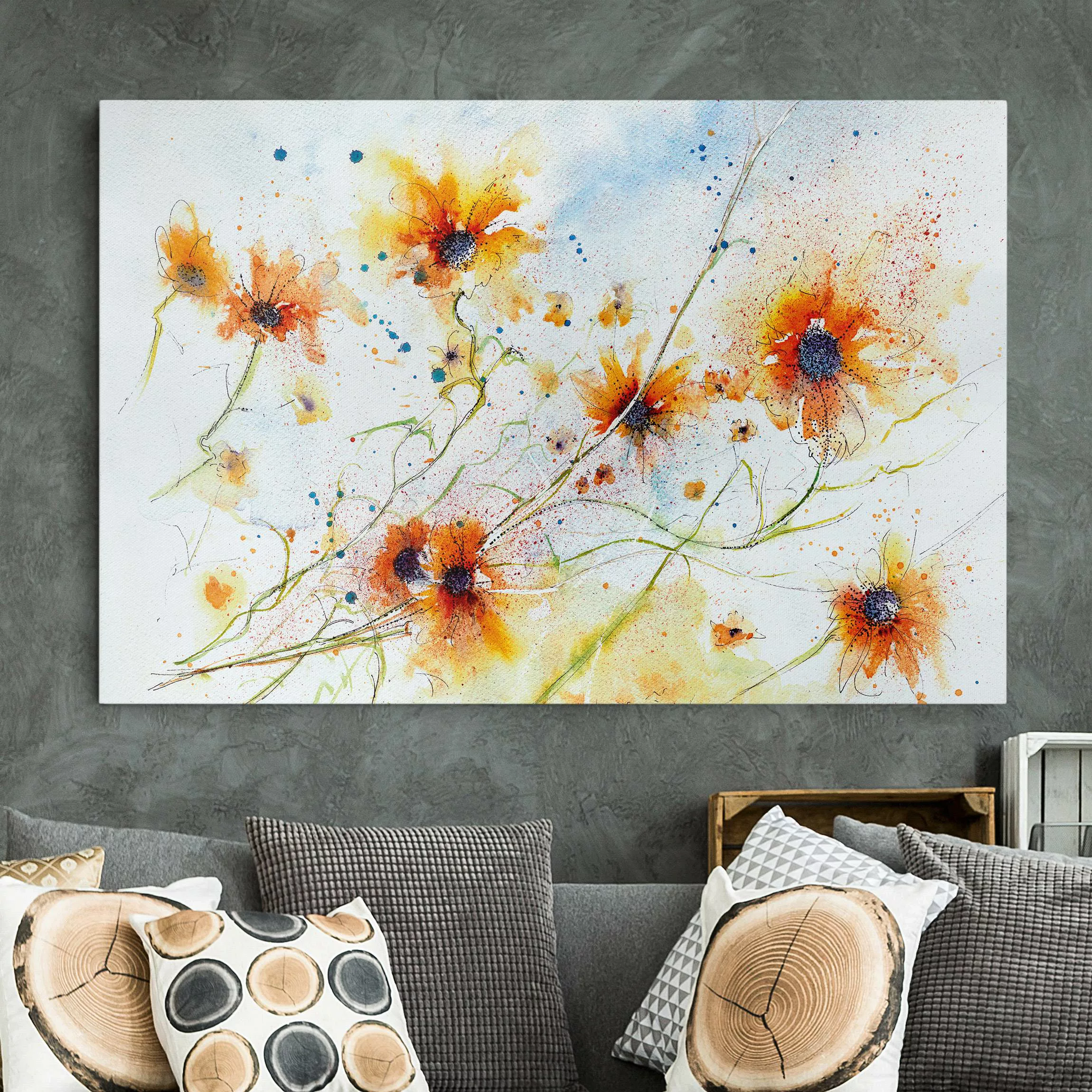 Leinwandbild Blumen - Querformat Painted Flowers günstig online kaufen