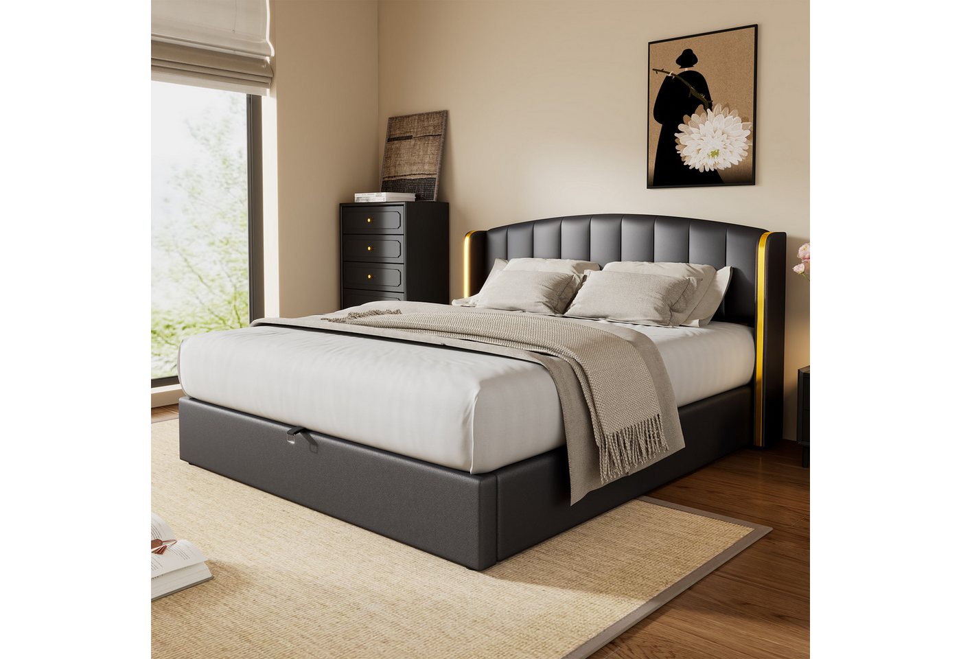 REDOM Polsterbett Hydraulisches Bett (160*200cm), mit goldgerandetes Ohrend günstig online kaufen