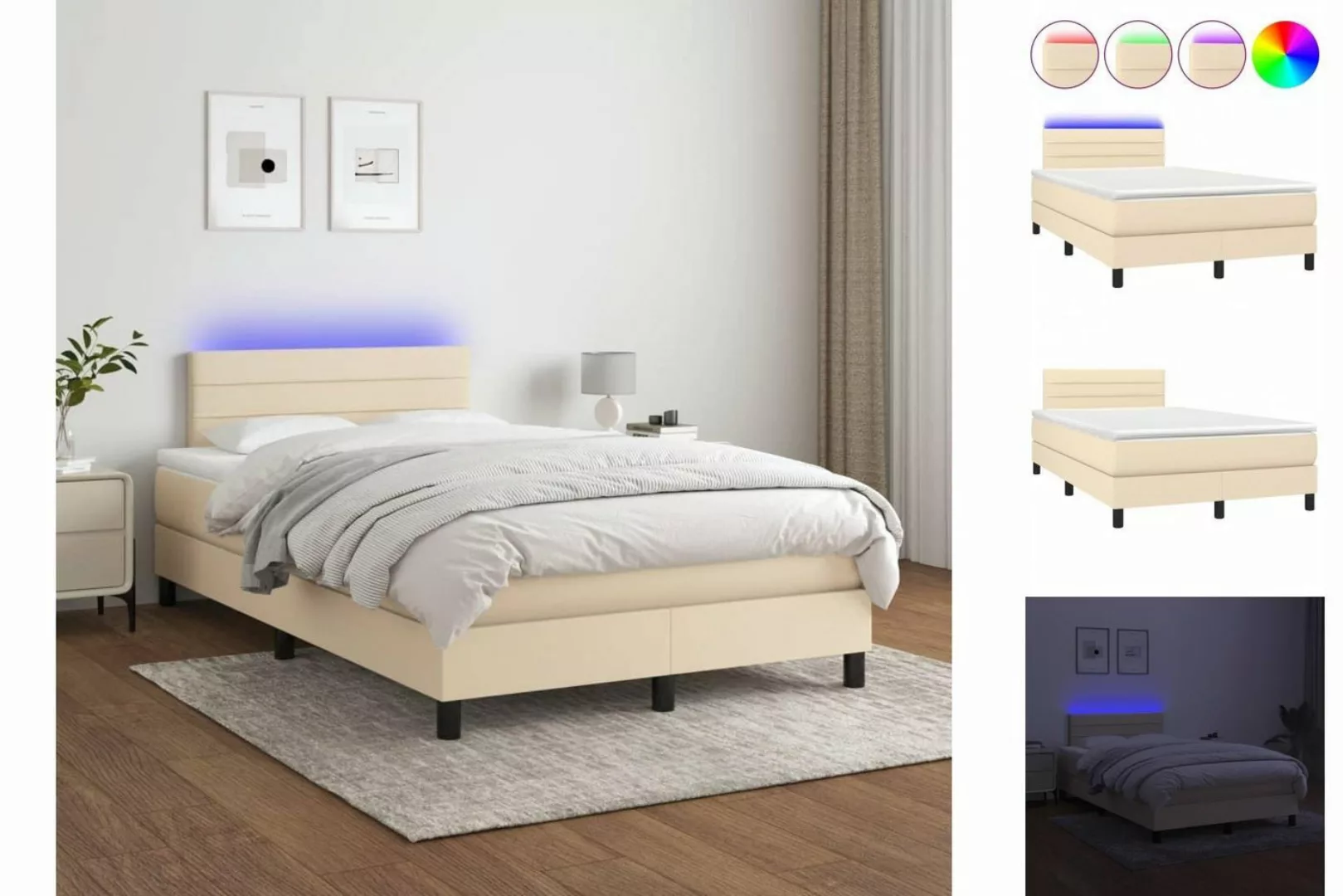 Vidaxl Boxspringbett Mit Matratze & Led Creme 120x200 Cm Stoff günstig online kaufen