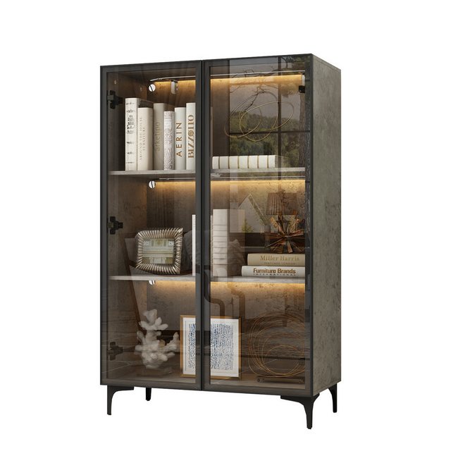 FUFU&GAGA Vitrine Standvitrine, Glasvitrine, 35 x 70 x 117 cm, grau günstig online kaufen