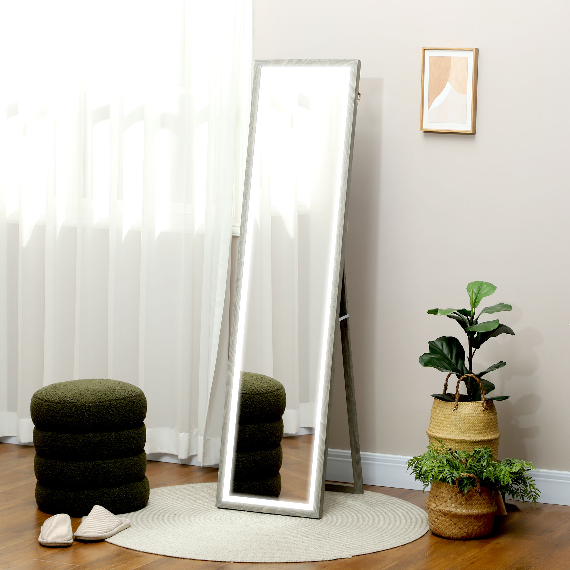 HOMCOM Ganzkörperspiegel 40 x 160 cm Standspiegel mit LED-Lichte, 3 Lichtfa günstig online kaufen