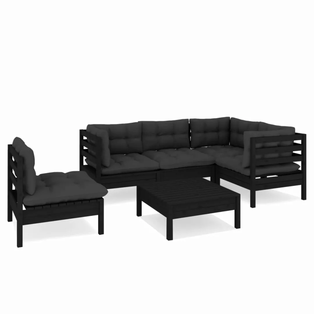 6-tlg. Garten-lounge-set Mit Kissen Schwarz Kiefernholz günstig online kaufen