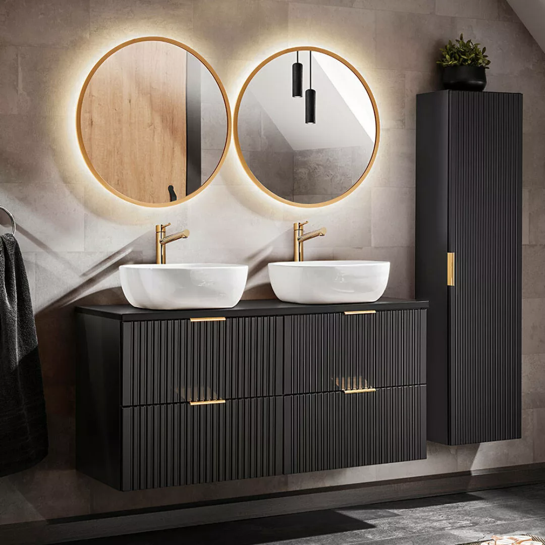 Badezimmer Möbel Set, 60cm Waschtisch mit Keramik Waschbecken, matt schwarz günstig online kaufen