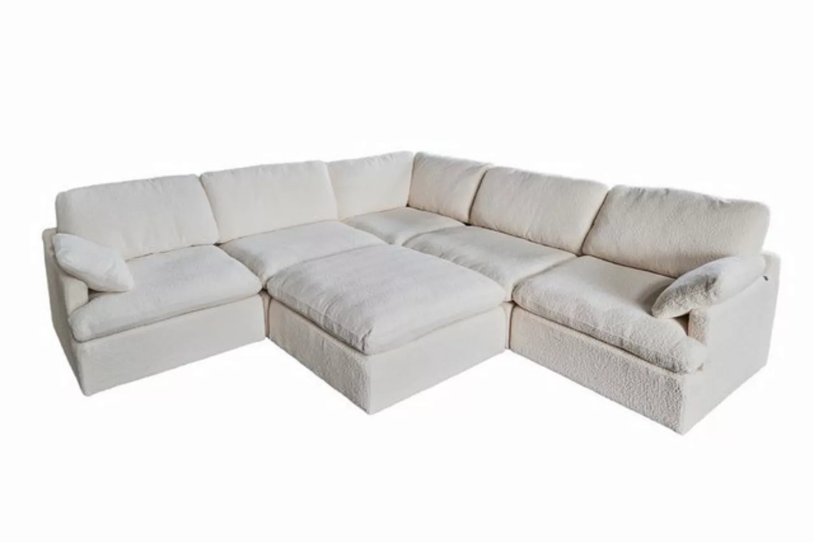 KAWOLA Ecksofa LIDO, Modulsofa mit Hocker cremeweiß, Cord oder Bouclé günstig online kaufen