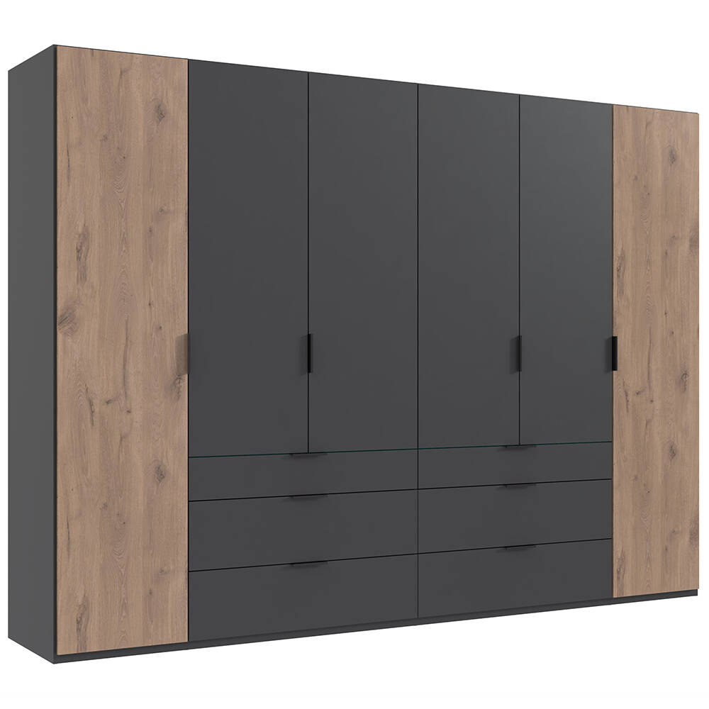 Kleiderschrank 300 cm breit modern in Eiche mit grau BIELLA-43 günstig online kaufen