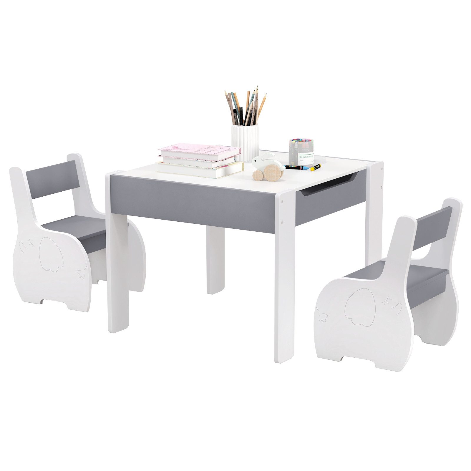 COSTWAY Kindersitzgruppe 3tlg. Kindertisch, aus Holz, günstig online kaufen