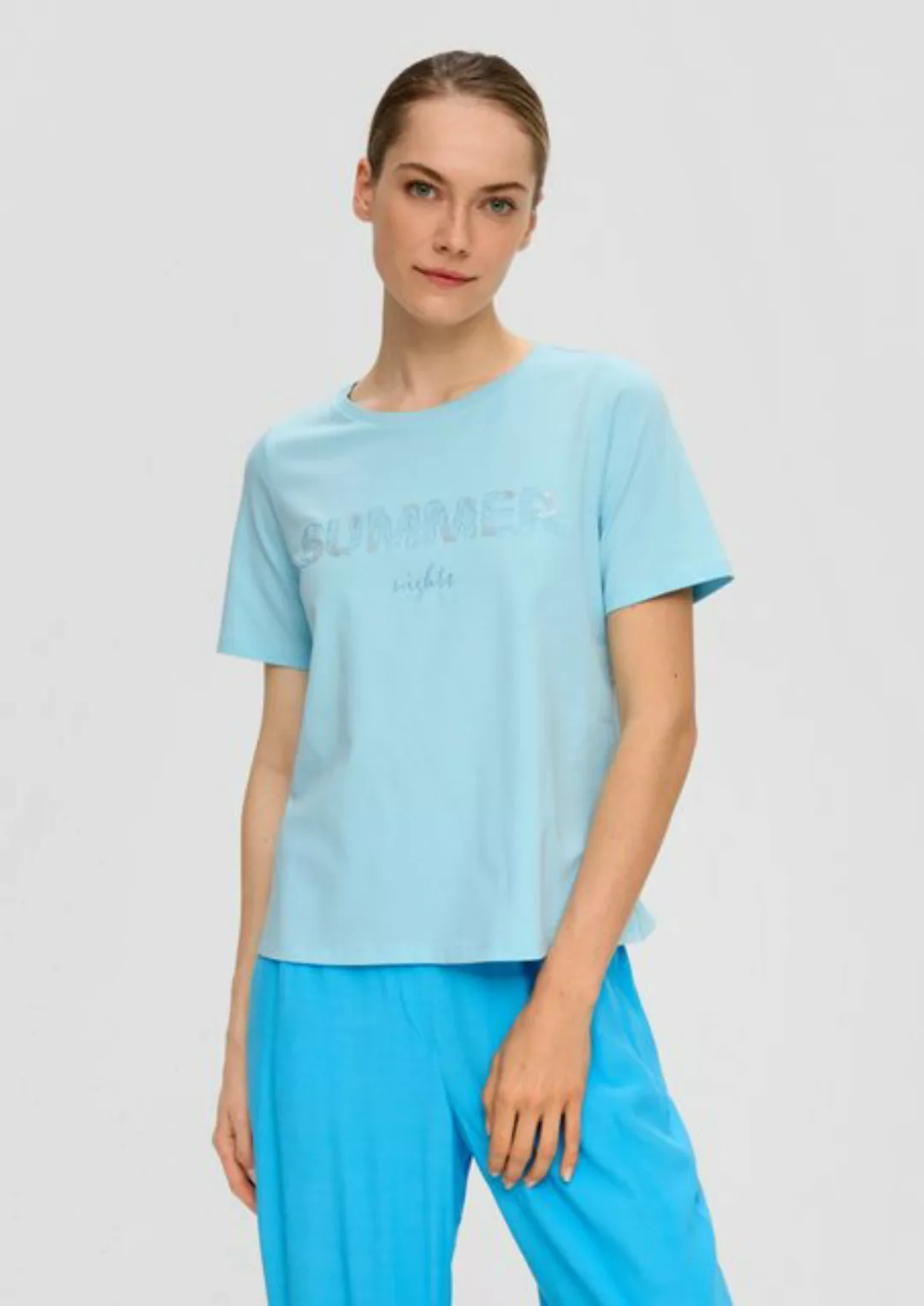 s.Oliver BLACK LABEL Kurzarmshirt T-Shirt aus Baumwollstretch Pailletten, S günstig online kaufen