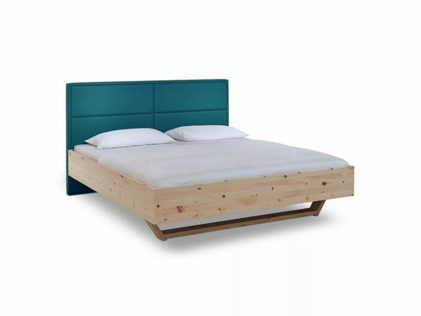 Natur24 Einzelbett Luganox Bett aus Zirbe massiv 140x200 cm mit Stoffkopfte günstig online kaufen