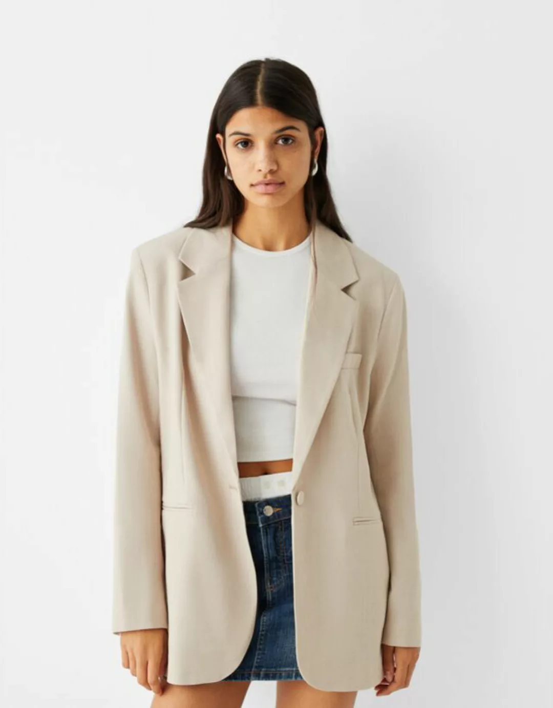 Bershka Basic-Blazer Im Regular-Fit Damen M Beige günstig online kaufen