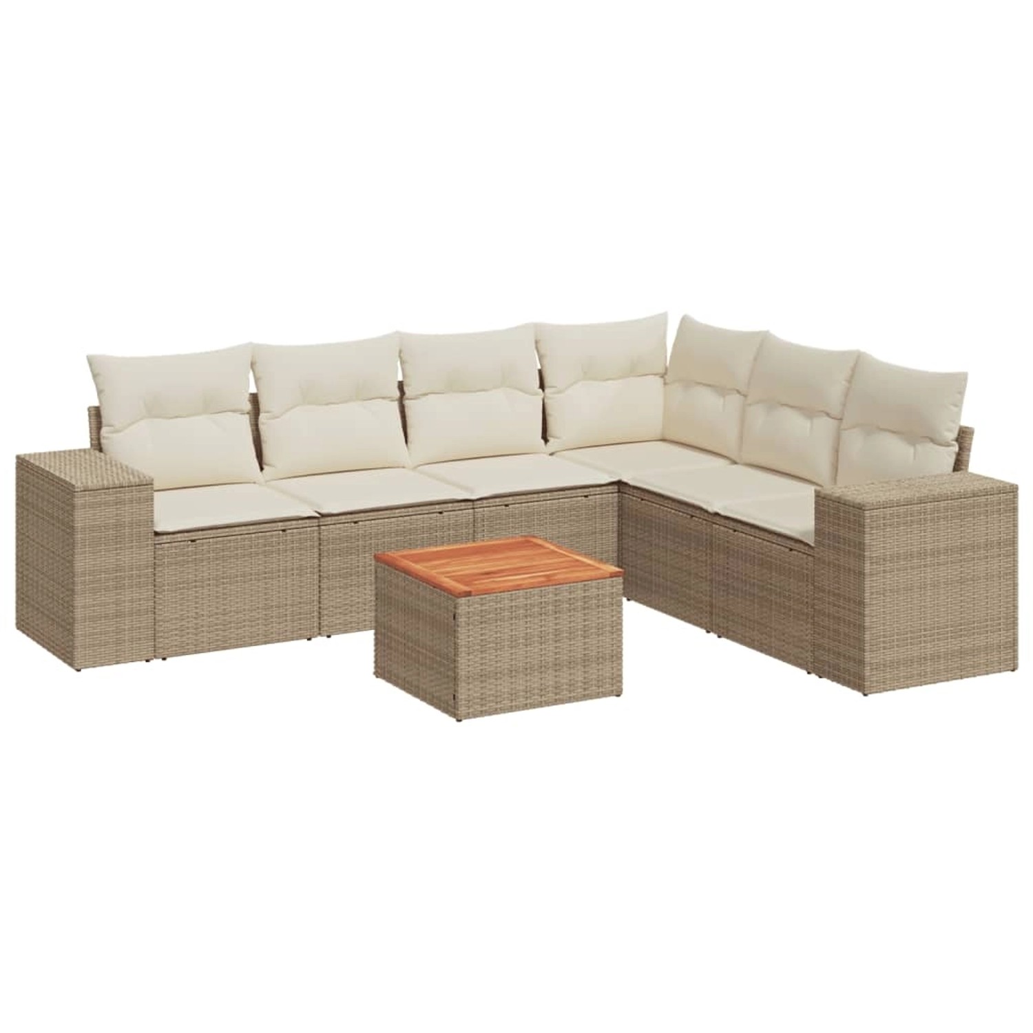 vidaXL 7-Tlg Garten-Sofagarnitur mit Kissen Beige Poly Rattan 3225463 günstig online kaufen