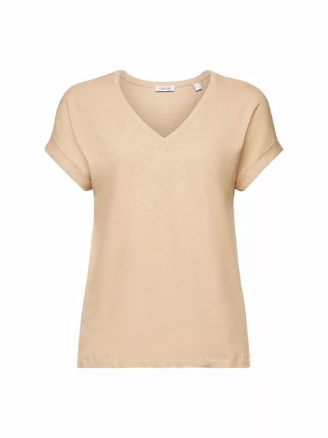 Esprit T-Shirt T-Shirt mit V-Ausschnitt aus Baumwolle-Leinen-Mix (1-tlg) günstig online kaufen