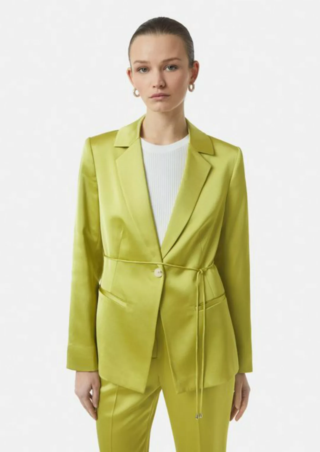 Comma Blusenblazer Antaillierter Satin-Blazer mit Bindegürtel günstig online kaufen