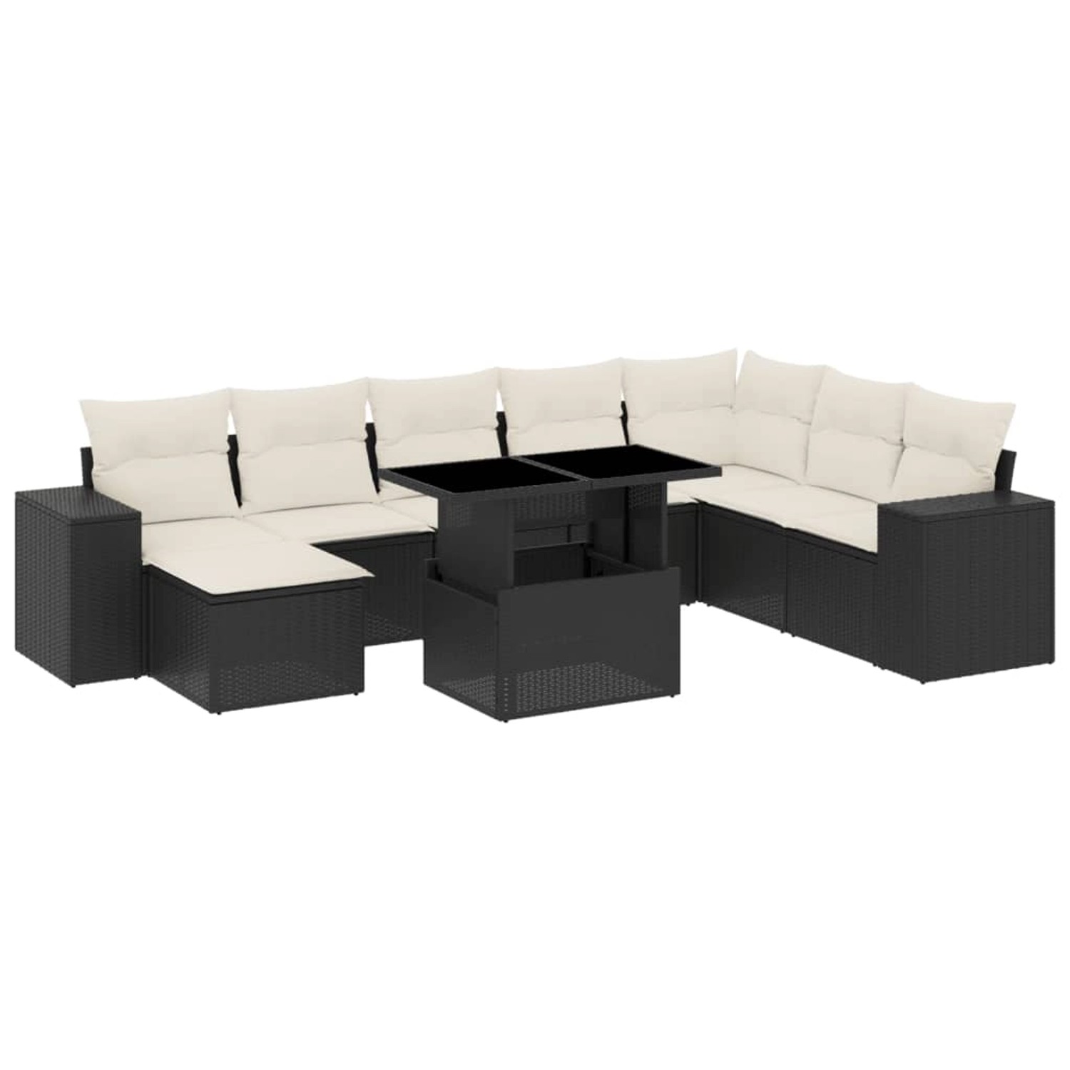 vidaXL 9-Tlg Garten-Sofagarnitur mit Kissen Schwarz Poly Rattan 3269356 günstig online kaufen