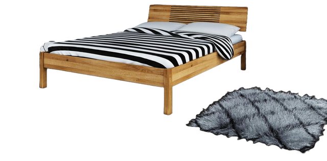 Natur24 Bett Bett Bento 6 Wildeiche massiv 200x200 mit Holzkopfteil und Hol günstig online kaufen