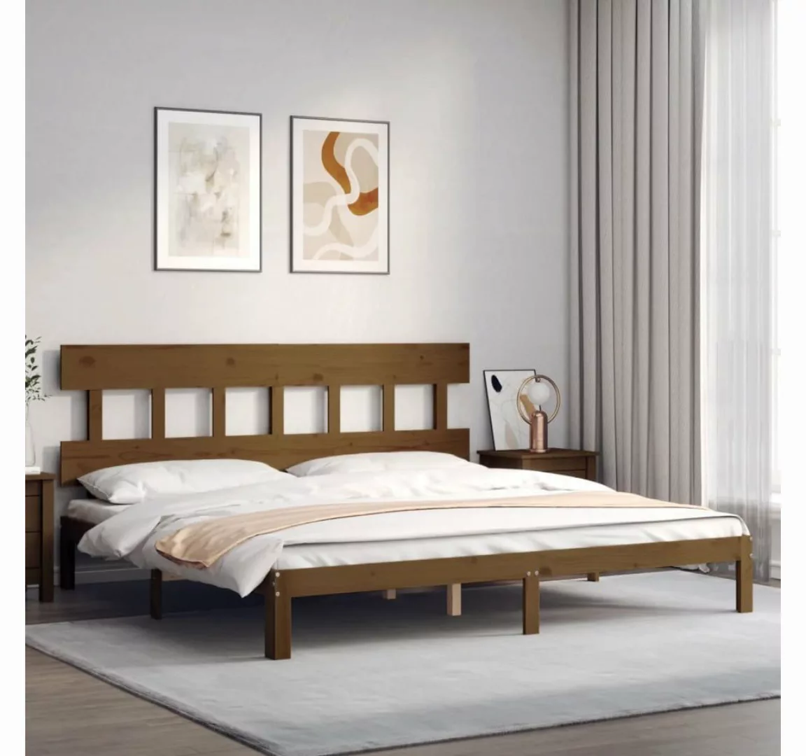 vidaXL Bett Massivholzbett mit Kopfteil Honigbraun 200x200 cm günstig online kaufen