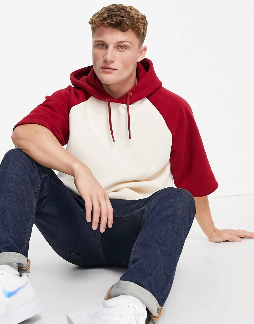 Topman – Kapuzenpullover mit kurzen Raglanärmeln in Rot günstig online kaufen