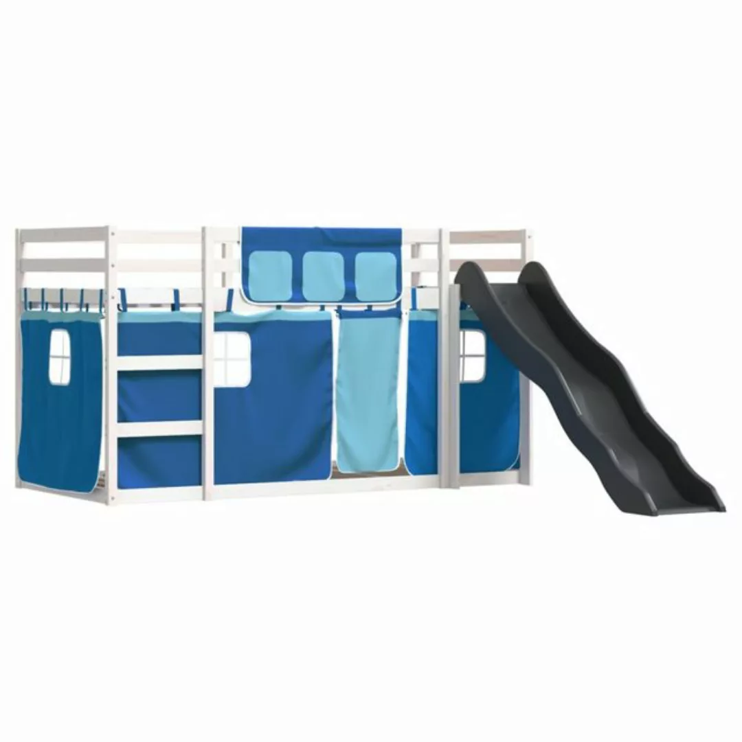 vidaXL Bett Etagenbett mit Rutsche und Gardinen Blau 80x200 cm günstig online kaufen